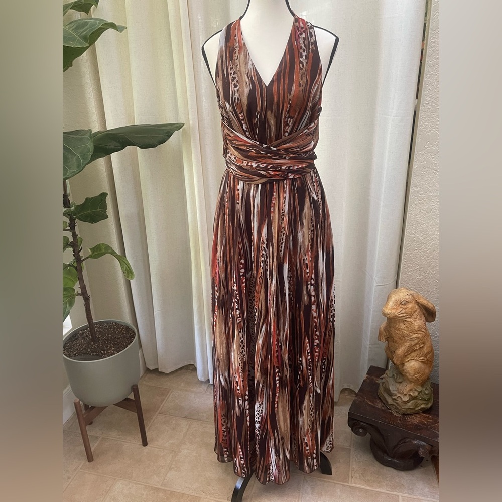 NEW A'Reve Gold Pleated Ruched Maxi Dress - Picture 1 of 14